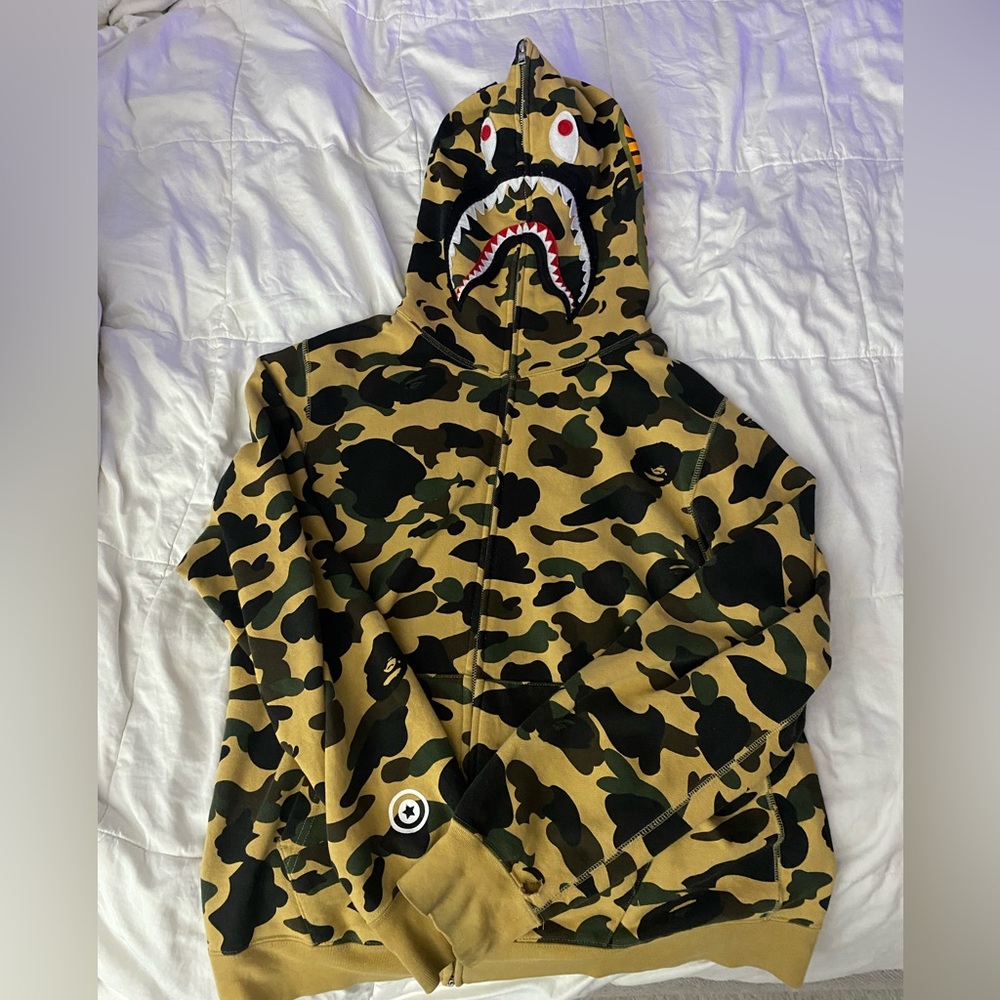 Bape Green Camo Shark Zip-Up Sweater